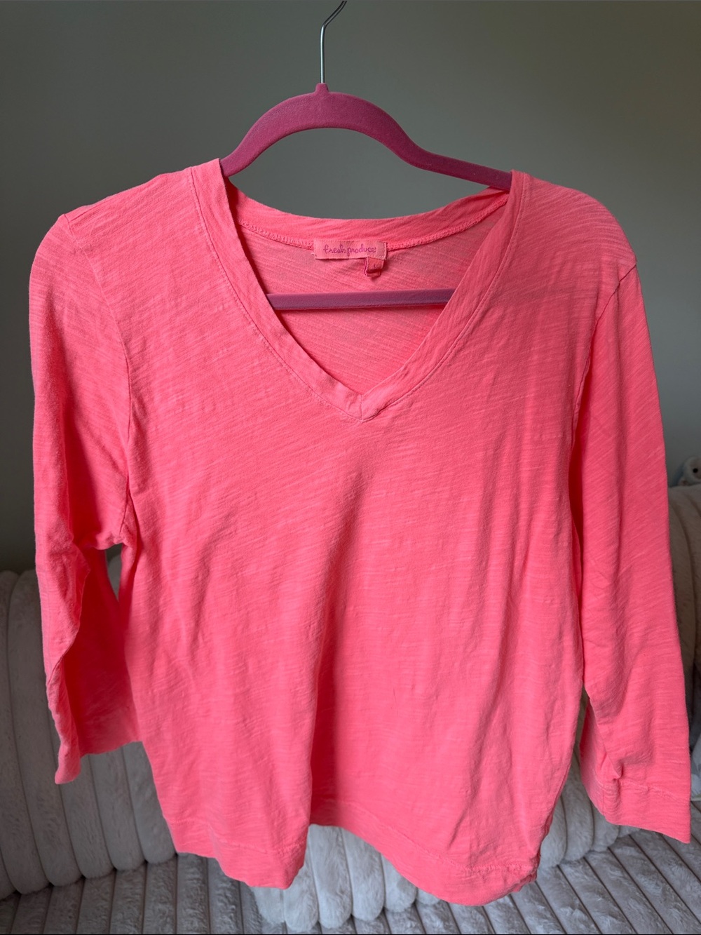 Fresh Produce Bright Pink 3/4 Sleeve Lightweight Cotton Tee Size Large